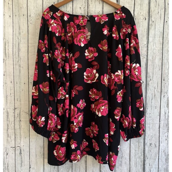 Halogen Womens Dark Floral Top Size 4X Bishop Sleeves Office Bloomcore Heavy - Picture 7 of 12